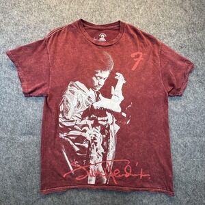 Fender Jimi Hendrix Shirt Mens Medium Red Graphic Authentic Hendrix Rock Tee